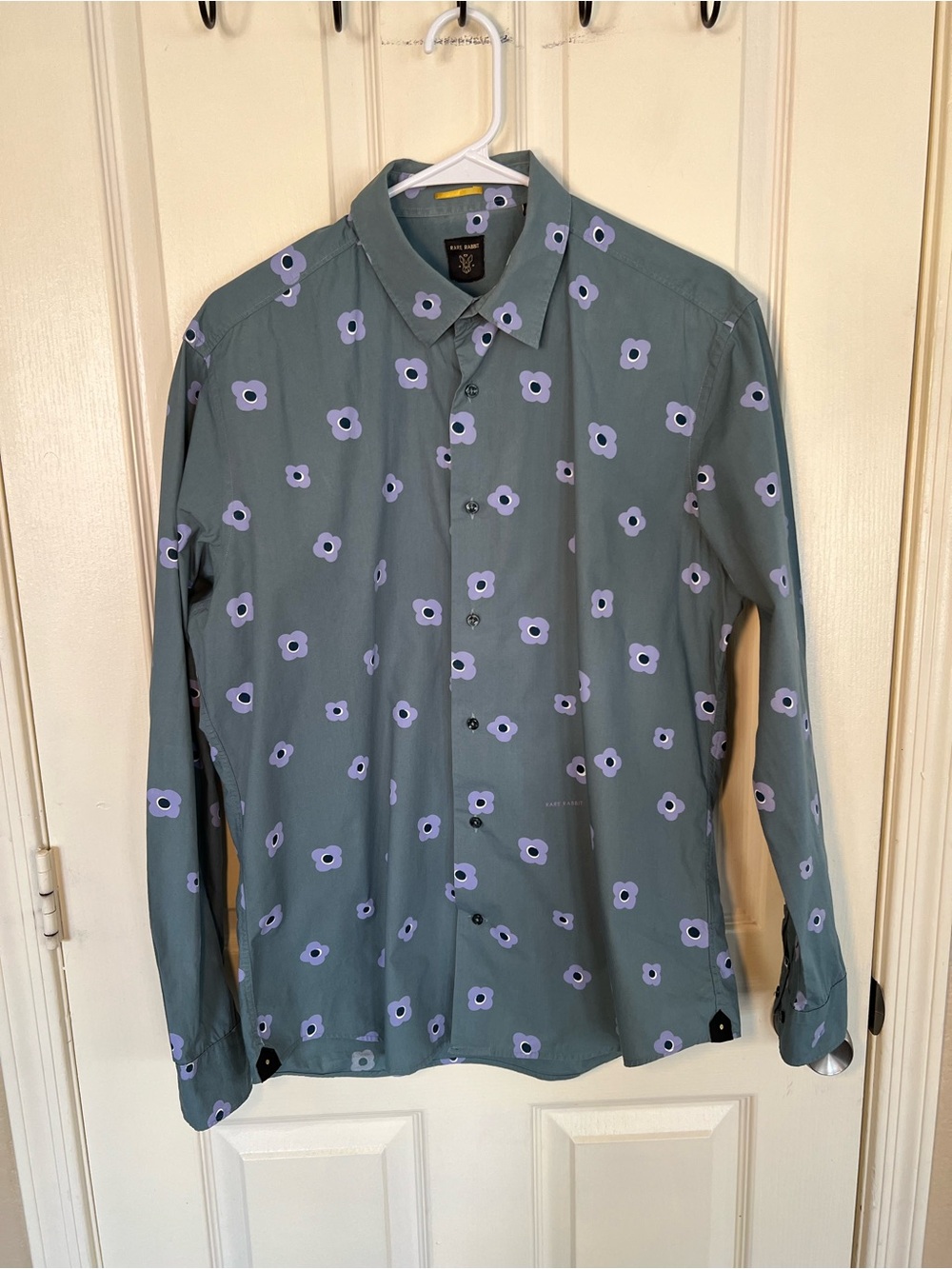 Rare Rabbit Floren Floral Print Button Up Shirt Sage Purple 100% Cotton